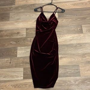 Lulu’s Burgundy Velvet Body Con Cowl Neck Dress